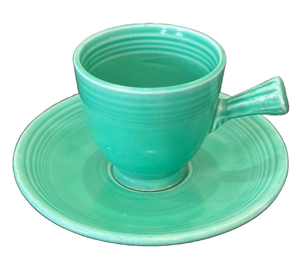 Vintage Fiesta Stick Handle Demitasse Espresso Cup & Saucer Light Green